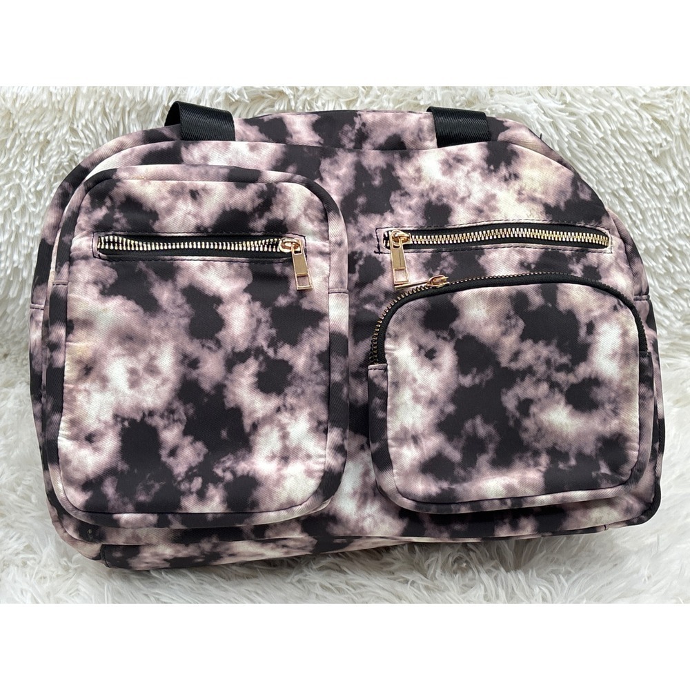 Olivia Miller Tie Dye Shoulder Bag Large Tote Handbag Purple Black Multi Pocket